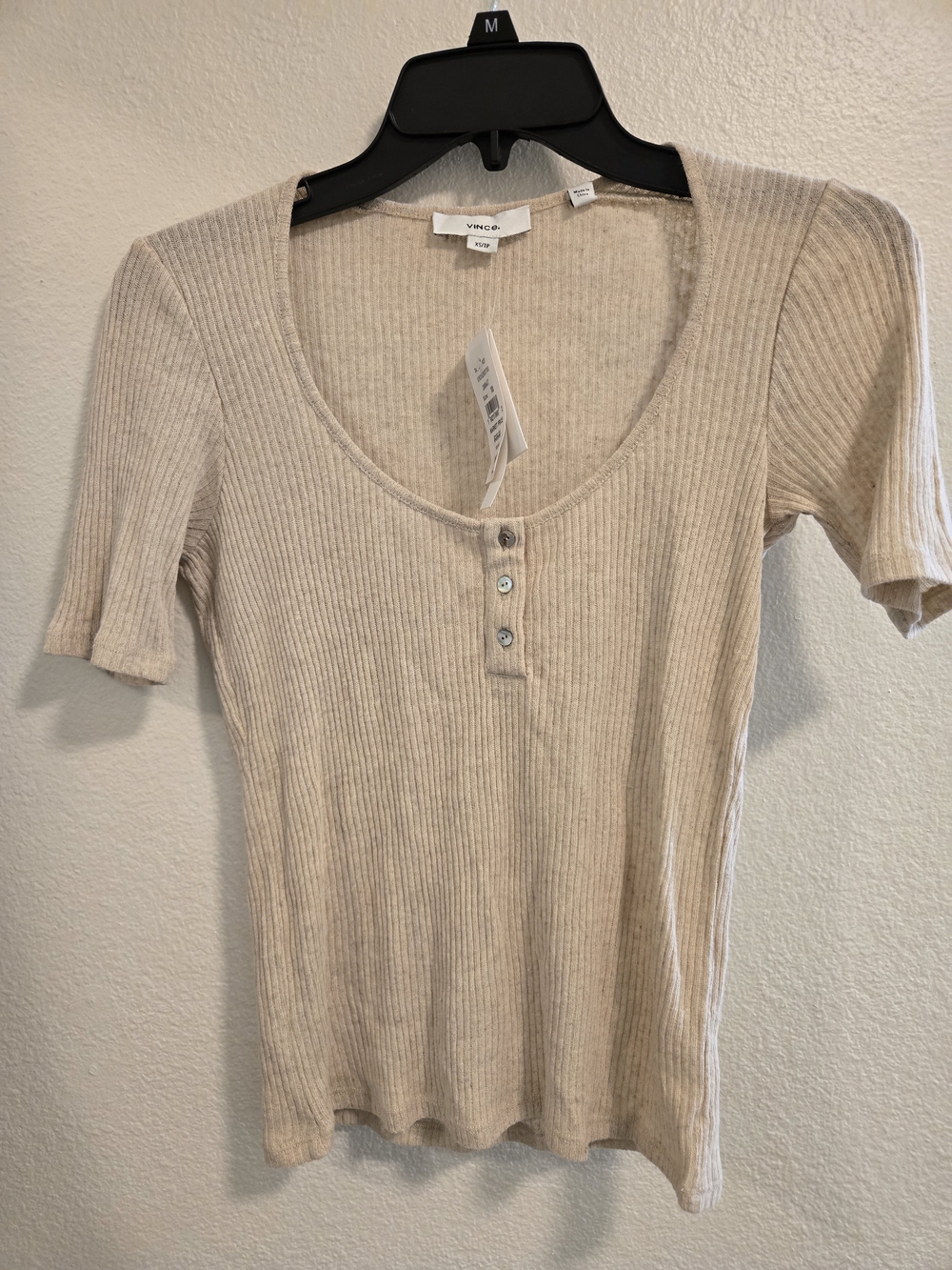 Vince Cream Ribbed Scoop Henley Tee